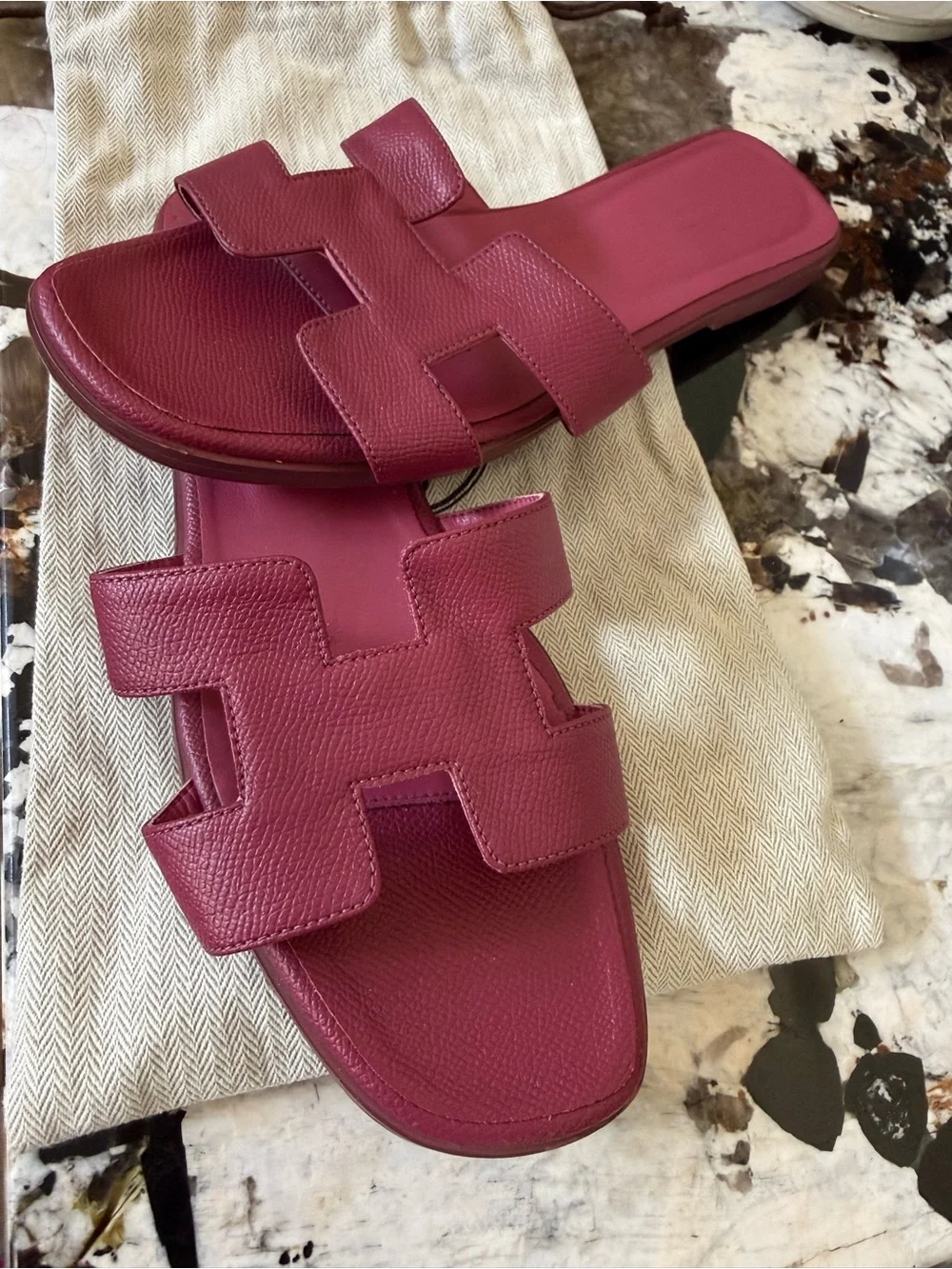 Hermes Raspberry Pink Oran Slide Sandals